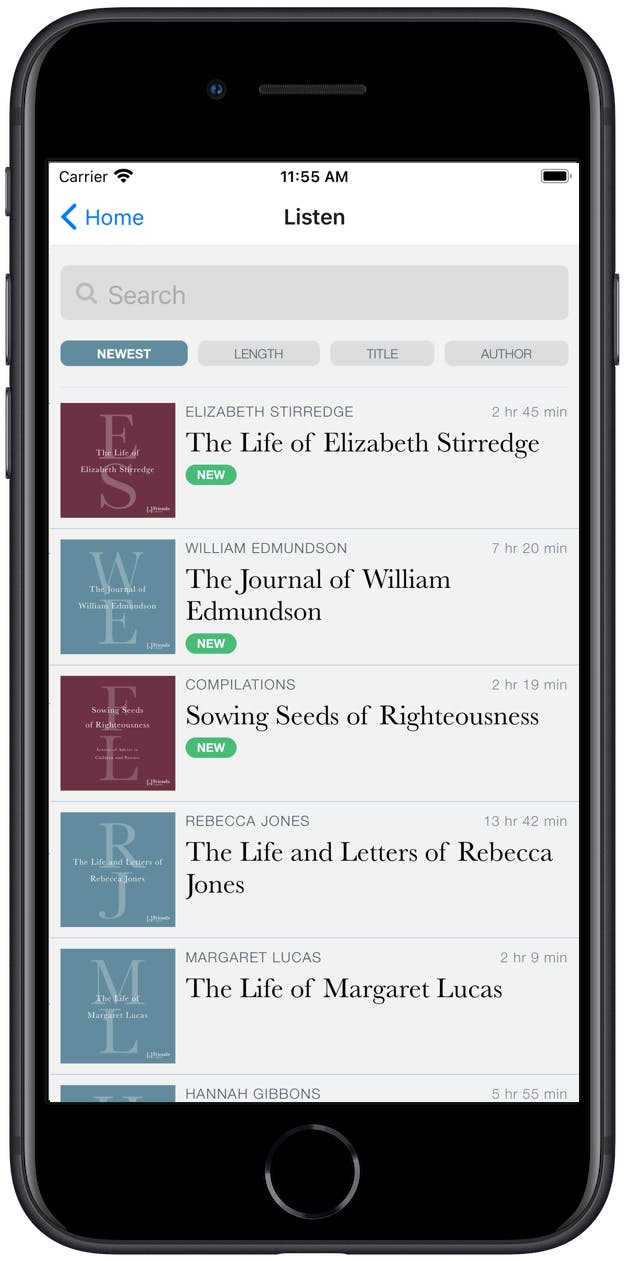 Screenshot of Friends Library App audiobooks screen