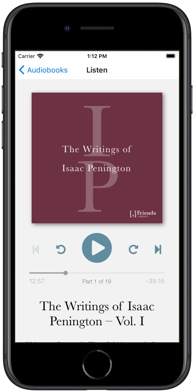 Screenshot of Friends Library App audiobook screen