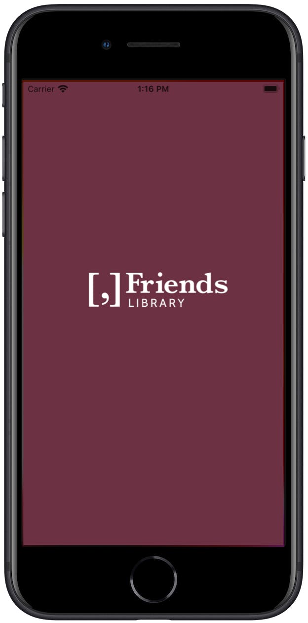 Screenshot of Friends Library App splash screen